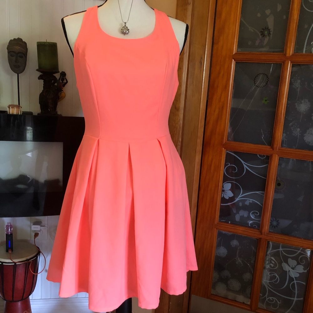 Bright neon peachy/orange dress SZ L